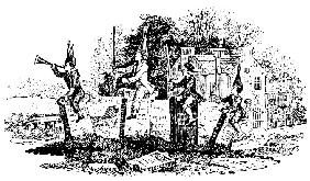 Children playing in the cemetery. Vignette from the Book "History of British Birds" by Thomas Bewick
