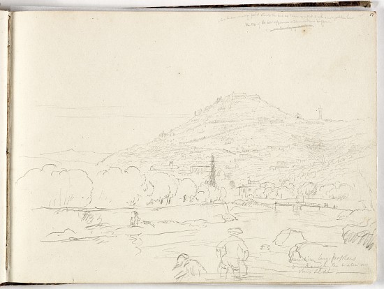 Sketch of hilltop, riverbank and figures from Thomas Cole