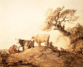 Cattle with Drovers and a Dog under a Tree