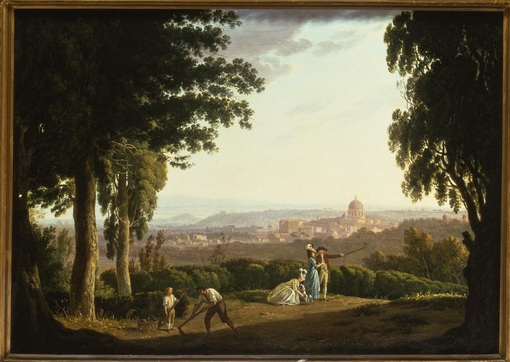 “Elegant figures on a hillside with a distant view of Rome” from Thomas Jones