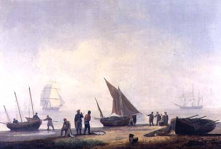 Fisherfolk on a Beach, with Vessels Offshore from Thomas Luny