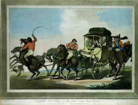 "English Travelling, or The First Stage from Dover", aquatinted by Francis Jukes (1747-1812), pub. b from Thomas Rowlandson