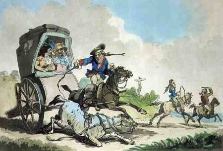 "French Travelling, or The First Stage from Calais", aquatinted by Francis Jukes (1747-1812), pub. b from Thomas Rowlandson