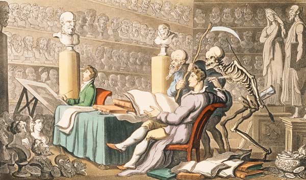 "Time and Death their Thoughts Impart/On Works of Learning and of Art" from Thomas Rowlandson