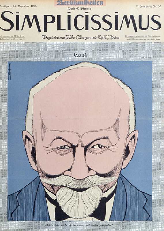 Emile Coue (1857-1926) from the cover of Simplicissimus magazine, 12th December 1925 (colour litho) from Thomas Theodor Heine