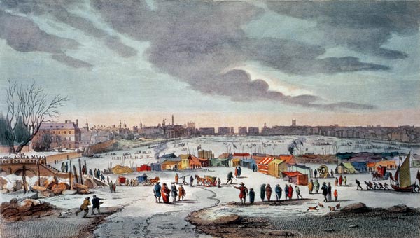 Frost Fair on the River Thames near the Temple Stairs in 1683-84, engraved by James Stow (1770-c.182 from Thomas Wyke