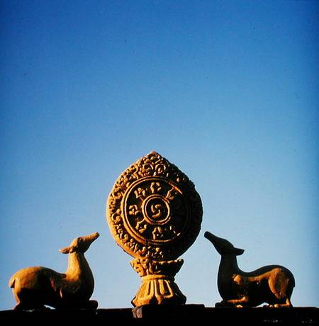 A 'Cakra' on the roof of a Lamasery in northern India, founded by Tibetans in exile from Tibetan Art
