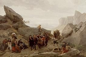 The flight of the residents of Vaud during the massacre of Meridol and Cabrieres from Timoleon Maria Lobrichon