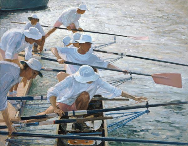 Securing Oars, Henley (oil on canvas) 