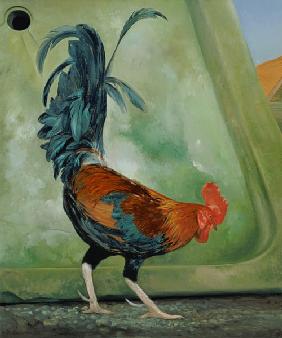 Popinjay, detail showing cockerel, 1987 (oil on canvas) 