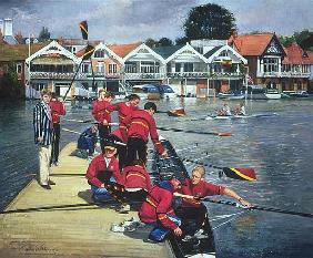 Towards the Boathouses, Henley, 1997 (oil on canvas) 