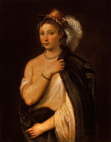 Titian / Yg.Woman with Plumed Hat / 1536 from Tizian (aka Tiziano Vercellio)