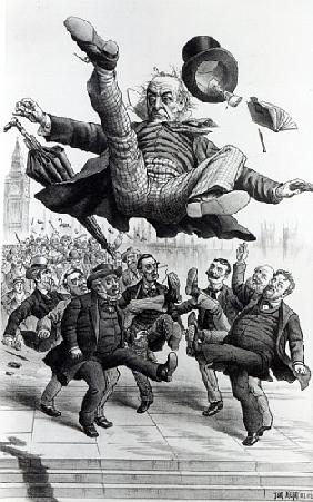 Gladstone being kicked out of parliament, c.1894