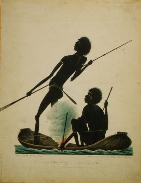 Natives fishing in a bark canoe from T.R. Browne