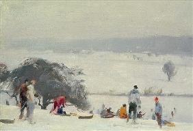 Tobogganing, The Meads, Hertford (oil on canvas) 