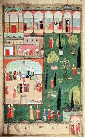 H 1524 f.242r Council of ministers at Topkapi Palace, from the 'Hunername' by Lokman