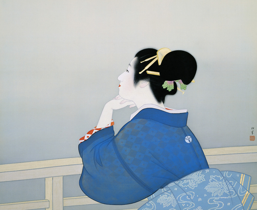 A woman is waiting for the moon to rise from Uemura Shoen