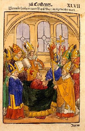 Martin V is installed as Pope at the Council of Constance, from ''Chronik des Konzils von Konstanz''
