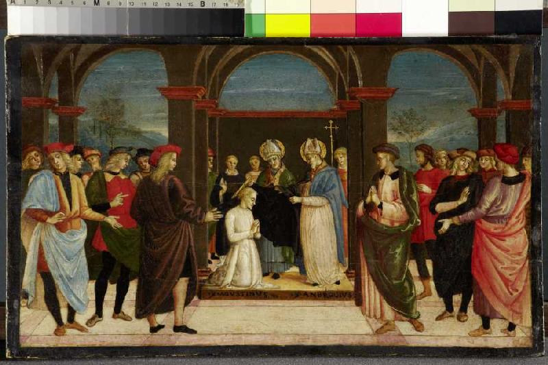 Die Einkleidung des heiligen Augustinus durch den heiligen Ambrosius from around 1500 (Perugino successor) Meister