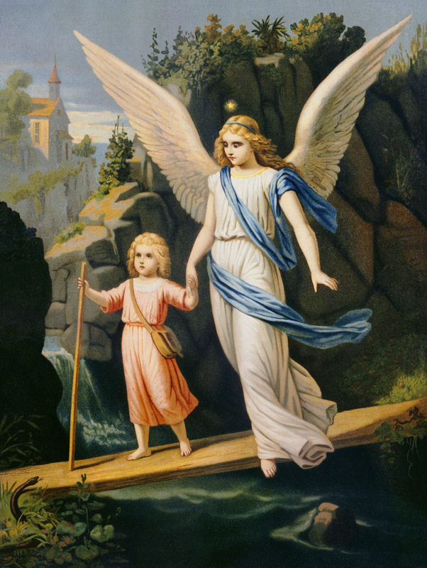 Guardian Angel escorts a Child over a Bridge from (around 1900) Anonym