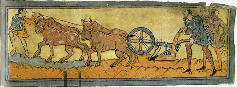 Peasants ploughing (Miniature from the Cotton MS Tiberius) from Unbekannter Künstler
