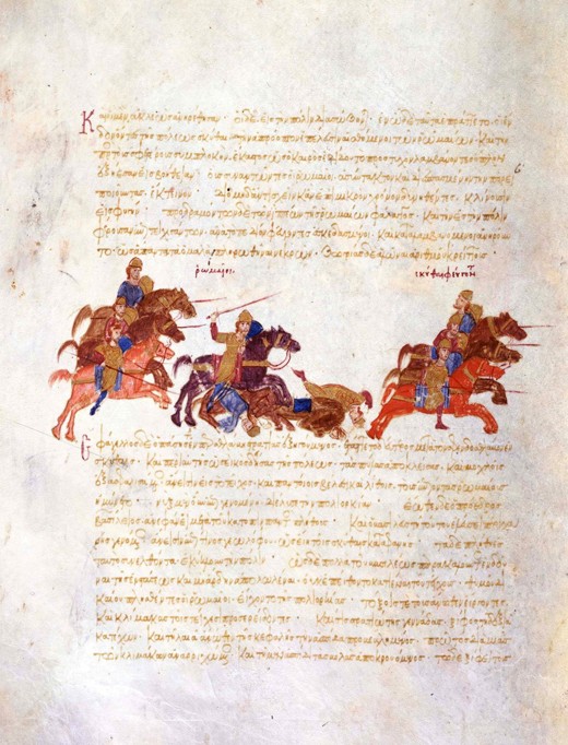 Pursuit of Sviatoslav's warriors by the Byzantine army (Miniature from the Madrid Skylitzes) from Unbekannter Künstler