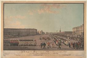 The parade in front of the Winter Palace in St. Petersburg