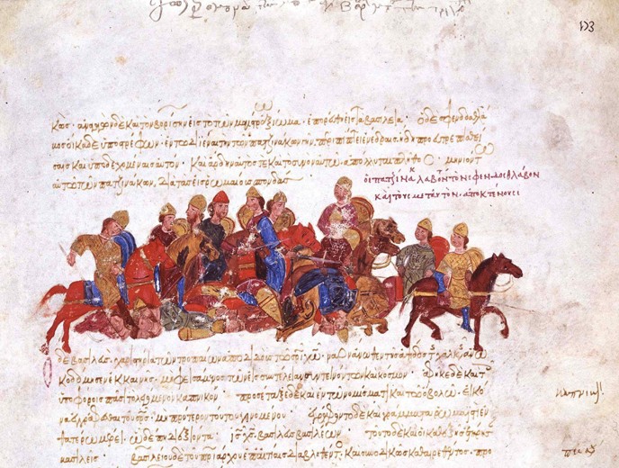 The Pechenegs in the fight against warriors of Svyatoslav I (Miniature from the Madrid Skylitzes) from Unbekannter Künstler