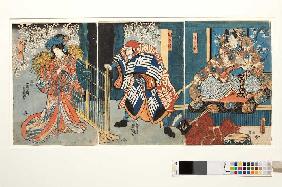 Munesada, Kuronushi und Komachi am Pass von Ausaka (Aus dem Kabuki-Schauspiel Die junge Dichterin On