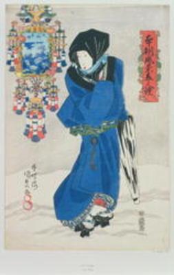 Japanese Woman in the Snow (colour woodblock print)