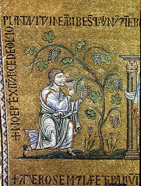 Noah drinking wine amongst the vines, detail from the Story of Noah from Veneto-Byzantine School