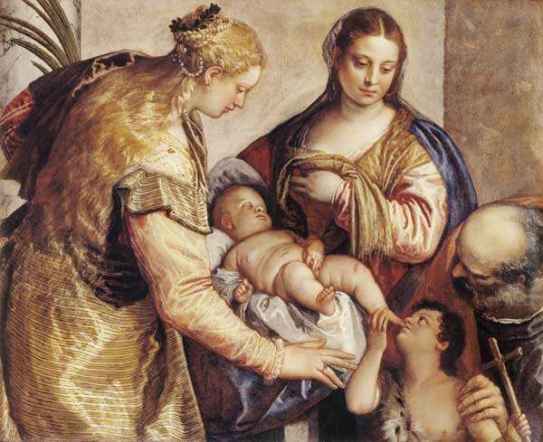 Die Hl. Familie mit der Hl. Barbara und dem Johannesknaben from Veronese, Paolo (aka Paolo Caliari)