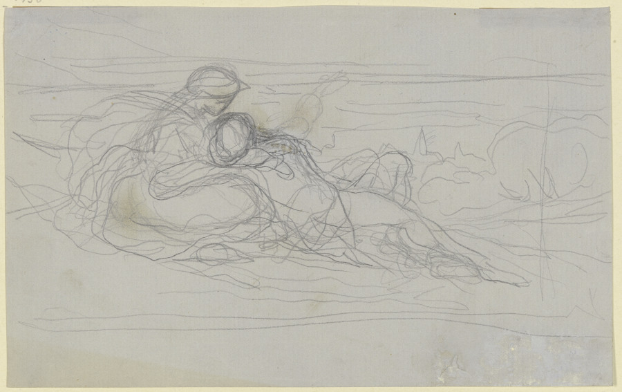 Eine junge Frau und ein Jüngling, den Kopf in ihren Schoß gelegt, auf einem Hügel lagernd from Victor Müller