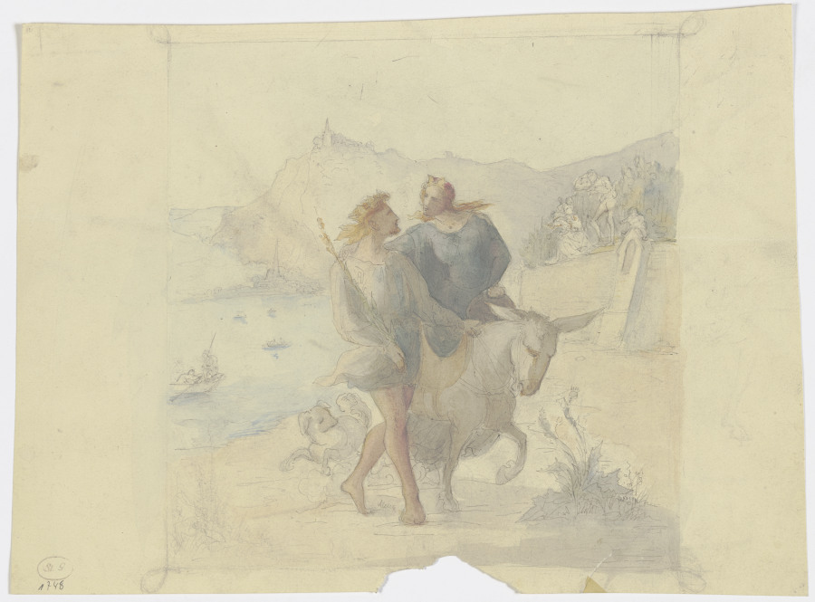 Junger König, die auf einem Esel reitende Königin durch eine Landschaft führend from Victor Müller