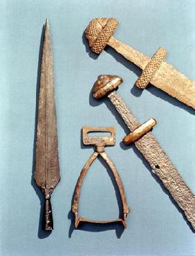 Viking swords, stirrup and spearhead (details)