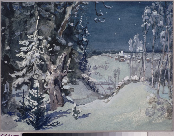 Stage design for the opera Snow Maiden by N. Rimsky-Korsakov from Viktor Michailowitsch Wasnezow