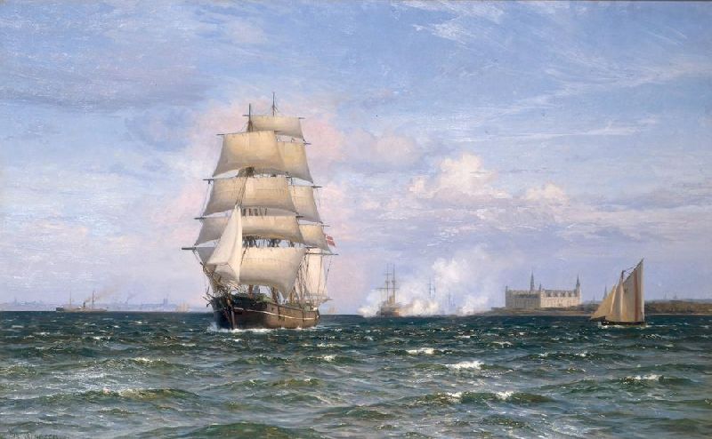 A Danish Barque off Kronborg Slot with Helsengor and the Sw from Vilhelm Arnesen