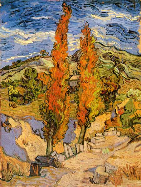 Two poplars at a way through the hills from Vincent van Gogh