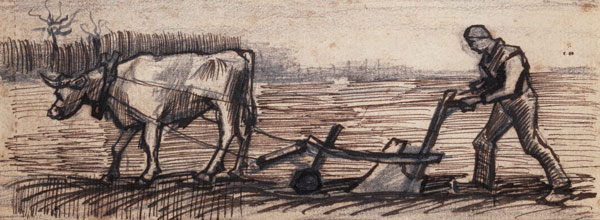 At the Plough, from a Series of Four Drawings Symbolizing the Four Seasons (pencil, pen and brown from Vincent van Gogh