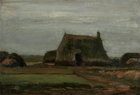Farm with stacks of peat