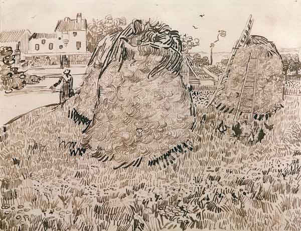V.v.Gogh, Haystacks / Drawing / 1888