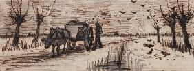 Ox-Cart in the Snow, from a Series of Four Drawings Symbolizing the Four Seasons (pencil, pen and br