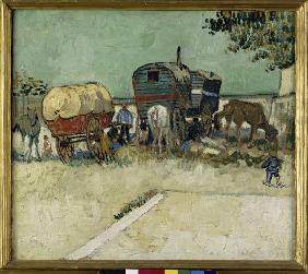 Van Gogh / Gypsy camp, horse-drawn wag.