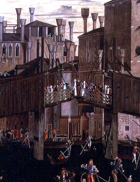 The Miracle of the Relic of the Holy Cross, detail of the old Rialto Bridge, from the Scuola di San from Vittore Carpaccio