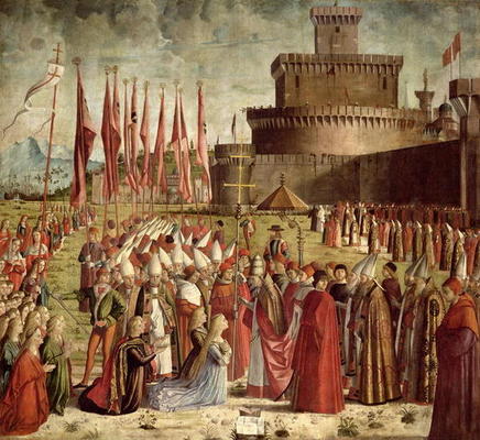 The Pilgrims Meet Pope Cyriac before the Walls of Rome, from the St. Ursula Cycle, 1498 (oil on canv from Vittore Carpaccio