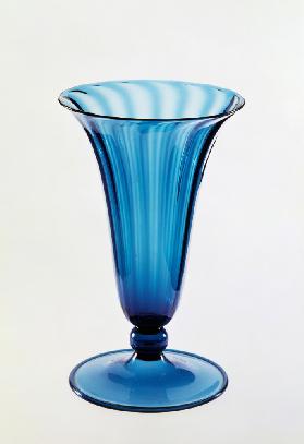 Blue blow-moulded glass vase