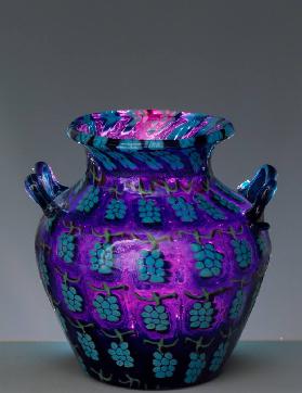 Blown glass vase decorated with clustered turquoise murrine
