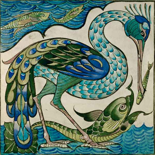 Tile Design of Heron and Fish from Walter Crane