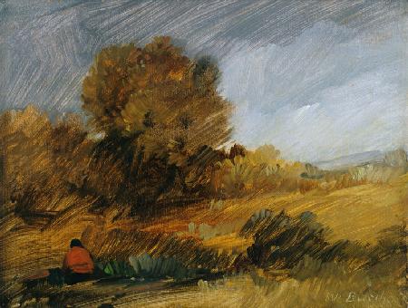 Automn landscape with a red figure