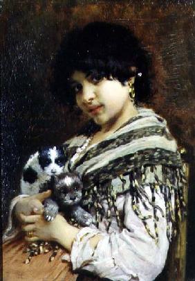 Gypsy Girl with Two Puppies